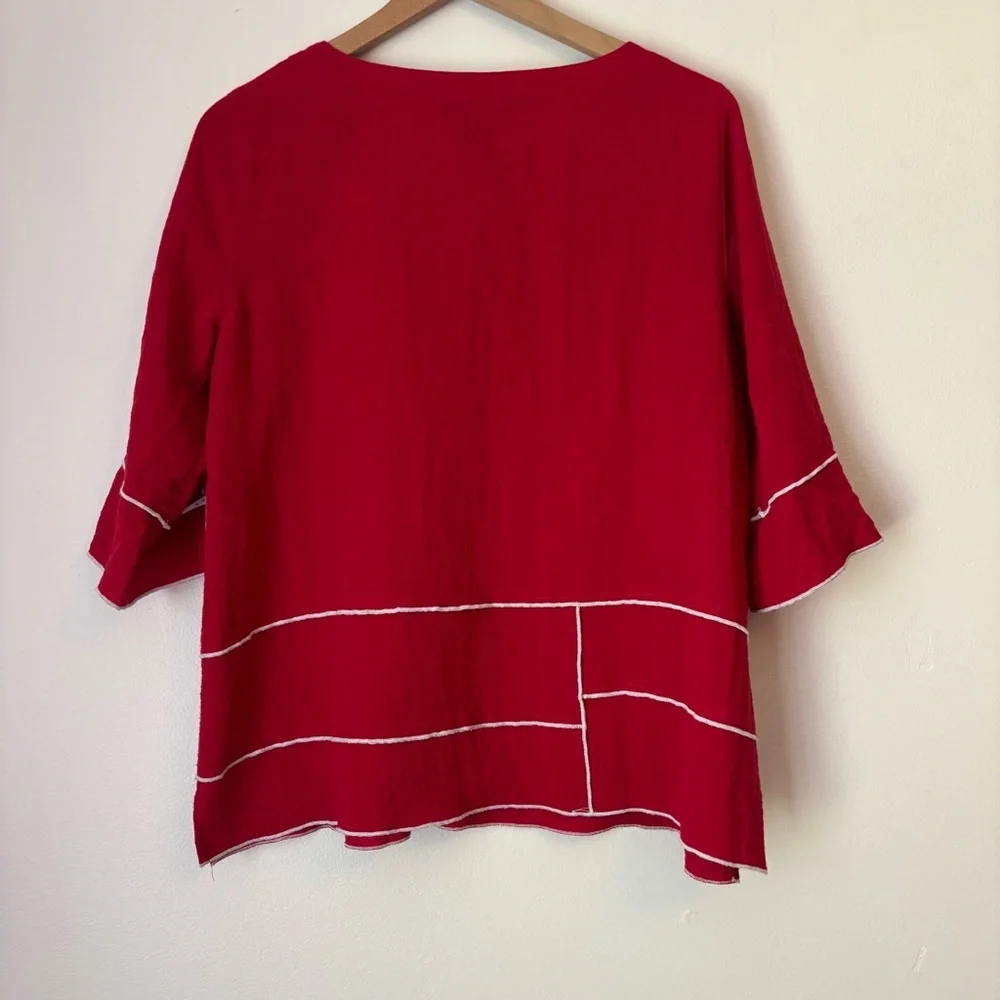 Ali Miles Red Boxy Blouse with 3/4 Sleeves petite Medium - Picture 2 of 9